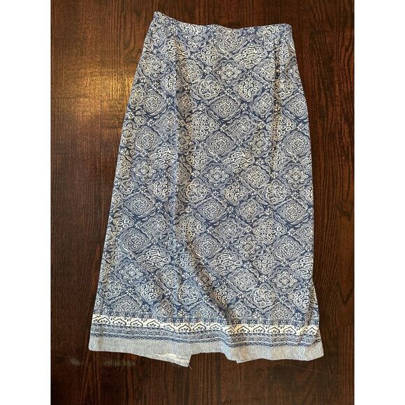 Vintage 100% Cotton Coldwater Creek Blue and White Midi Skirt Size Small Petite - Picture 1 of 9